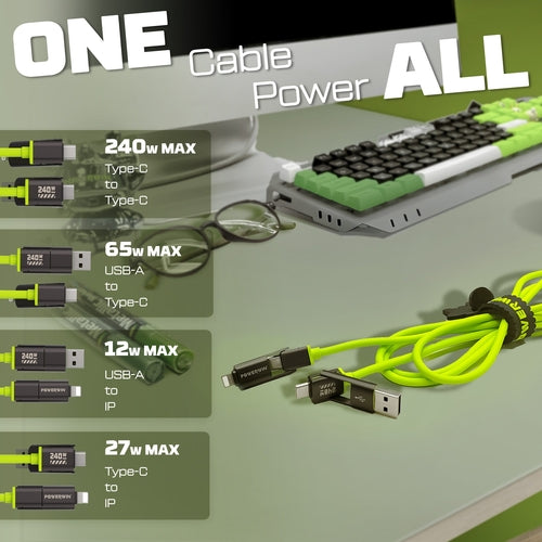 Powerwin PWC240 240W 4-in-1 Fast Charging Cable | PD3.1 USB-C