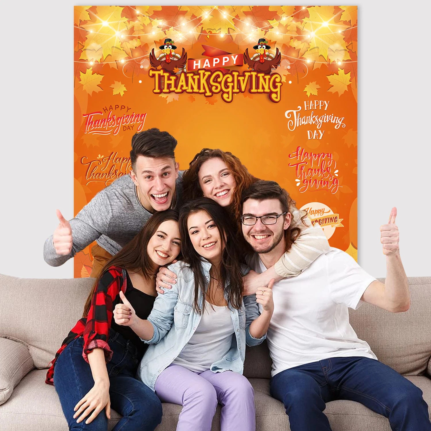 Happy Thanksing Thanksgiving Photo Backdrop Frame Fall Pumpkin Harvest Maple Leaf Party Decorations