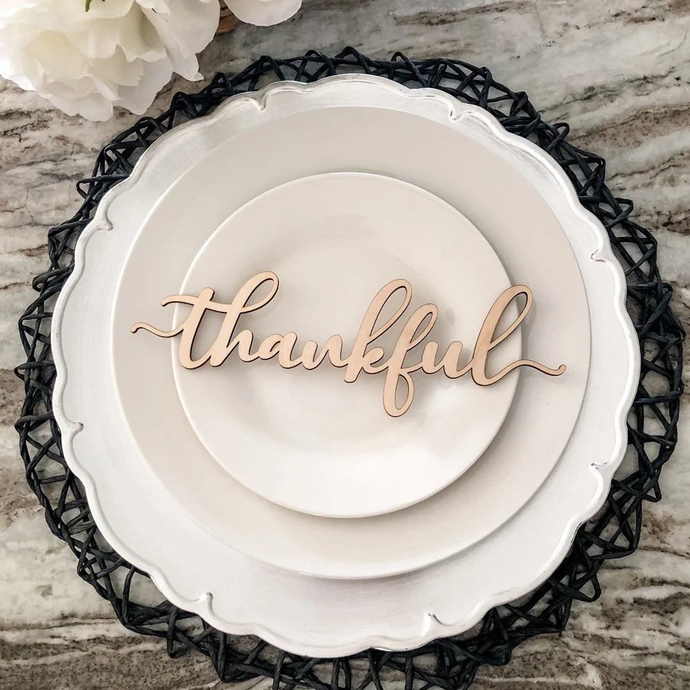 10pcs Thanksgiving Place Cards Fall Table Plates Decor, Holiday Place Setting Thankful Blessed Grateful Gather 5cm tall