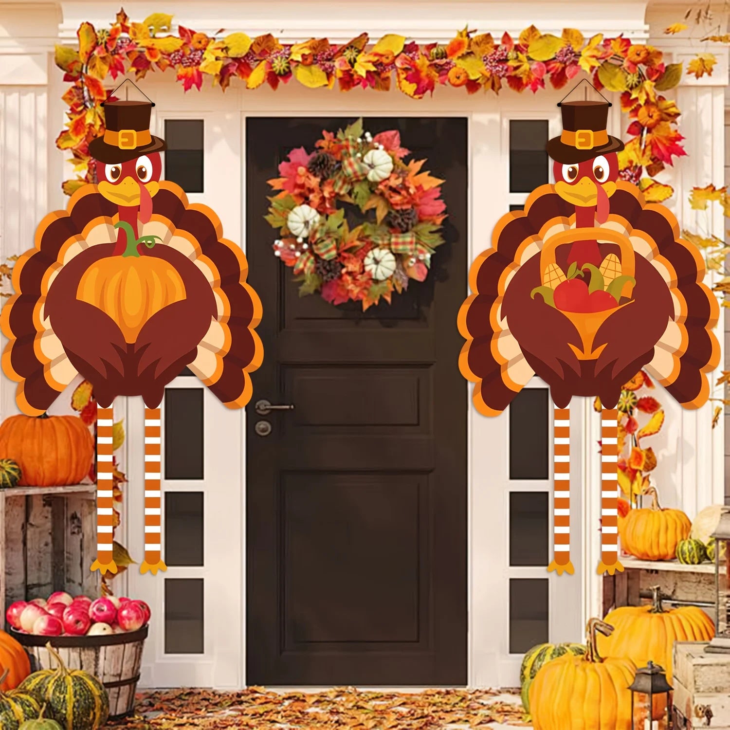 A Couplet Featuring Thanksgiving Turkey Autumn Harvest Party Decorations Thanksgiving Celebrations Polyester Photo Backdrops