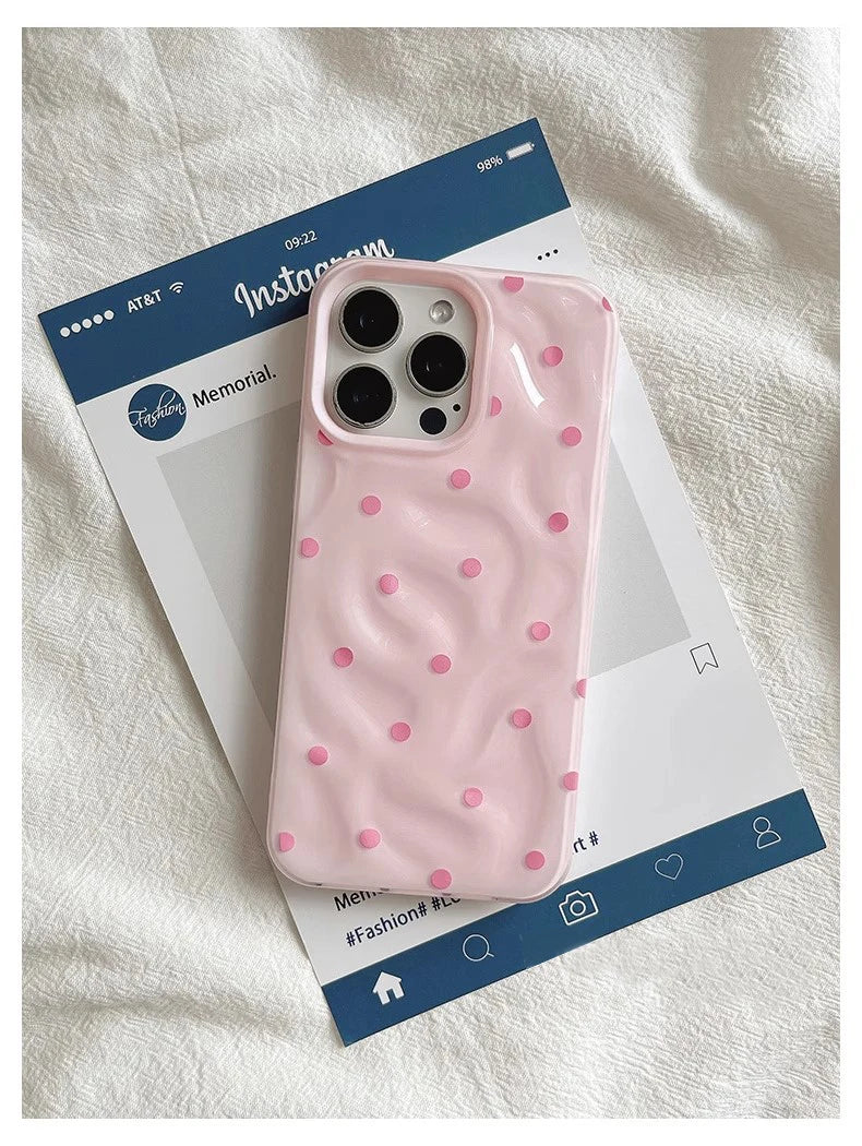 Love Polka Dot Folds Texture Phone Cases For IPhone 15 16 Pro Max Case 13 14 Pro Soft Silicone Shockproof Fashionable Cover Case