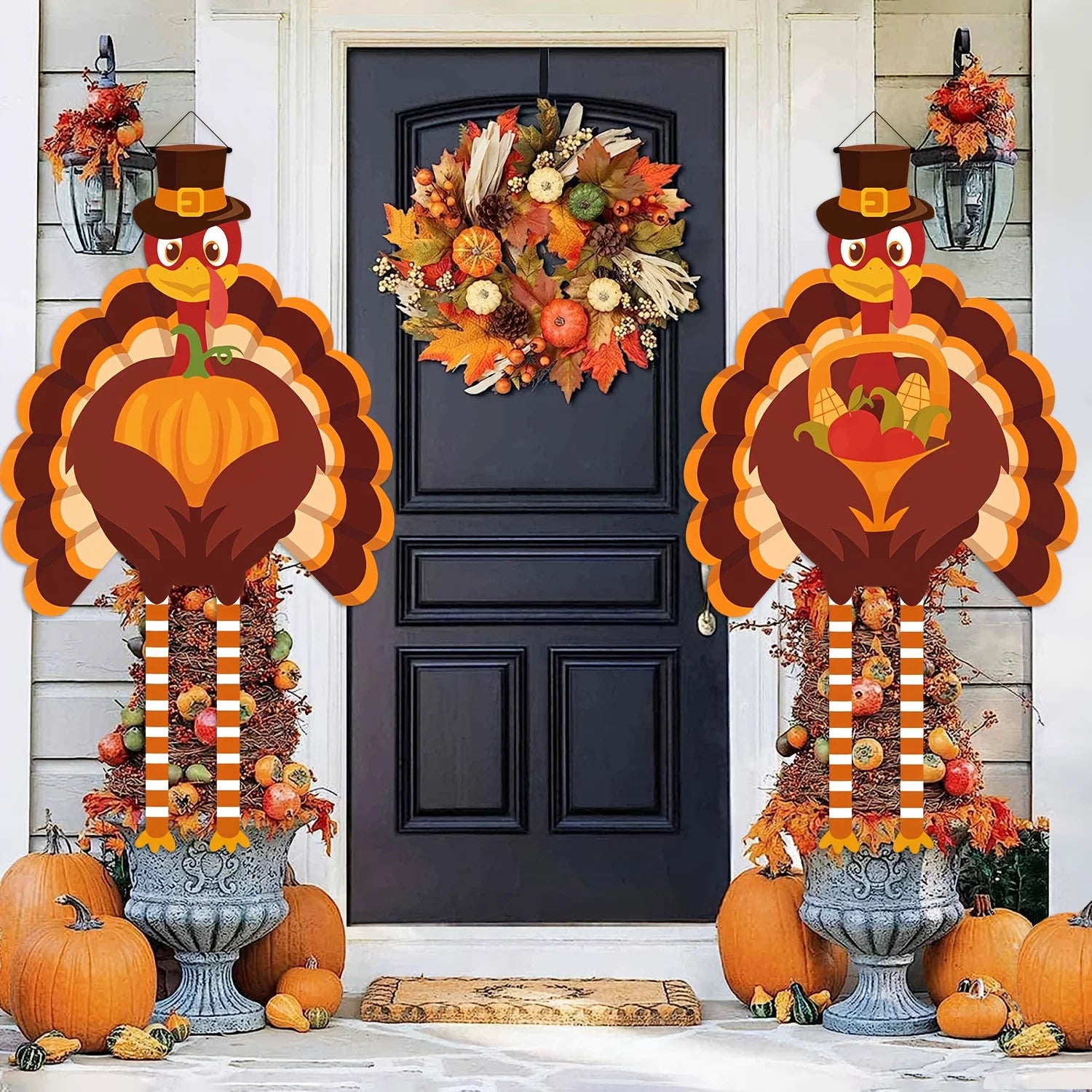 A Couplet Featuring Thanksgiving Turkey Autumn Harvest Party Decorations Thanksgiving Celebrations Polyester Photo Backdrops