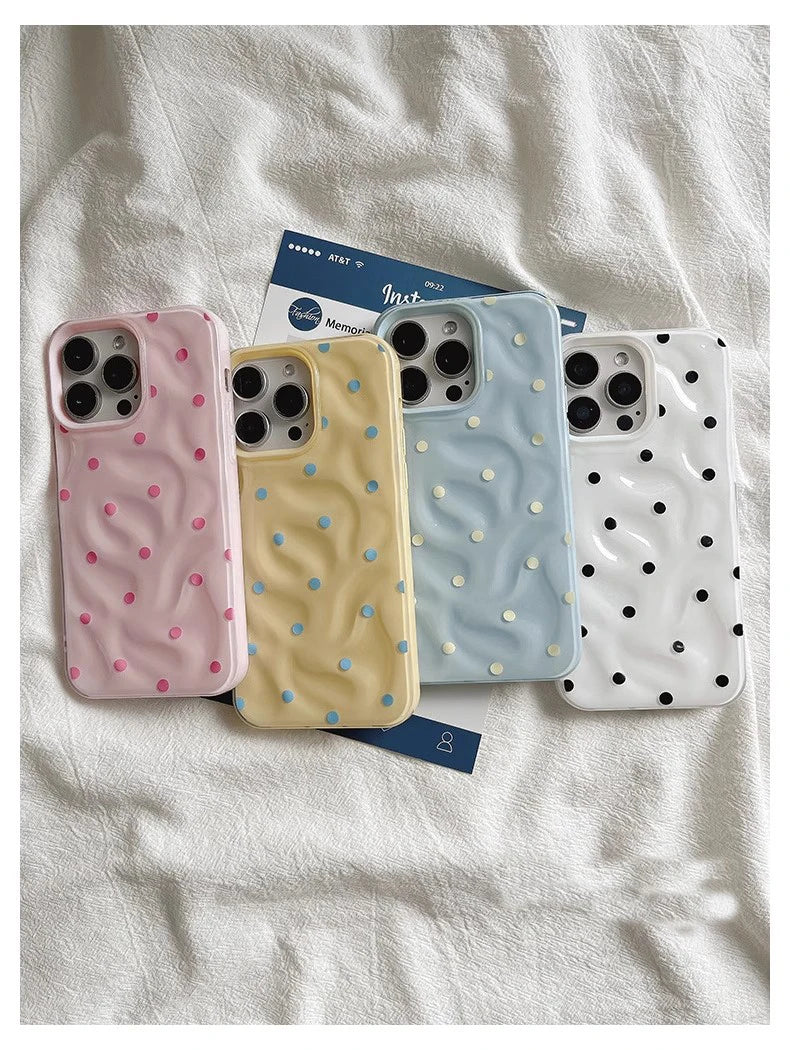 Love Polka Dot Folds Texture Phone Cases For IPhone 15 16 Pro Max Case 13 14 Pro Soft Silicone Shockproof Fashionable Cover Case
