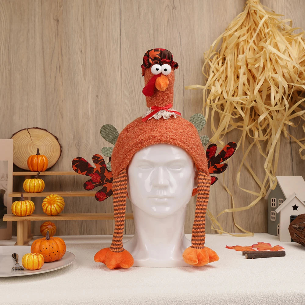 2PCS Thanksgiving decoration, creative plush turkey hat holiday home decoration and role-playing, suitable for adults