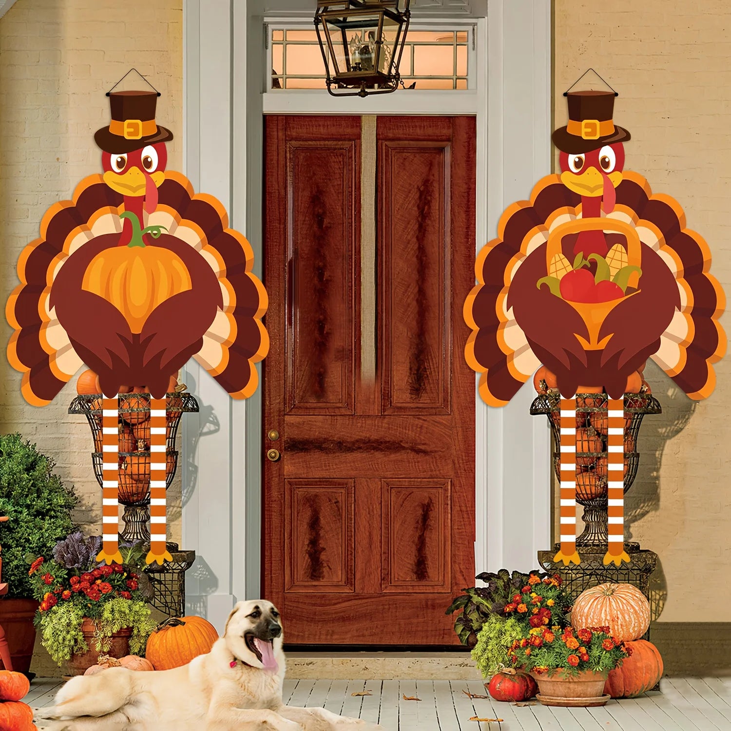 A Couplet Featuring Thanksgiving Turkey Autumn Harvest Party Decorations Thanksgiving Celebrations Polyester Photo Backdrops