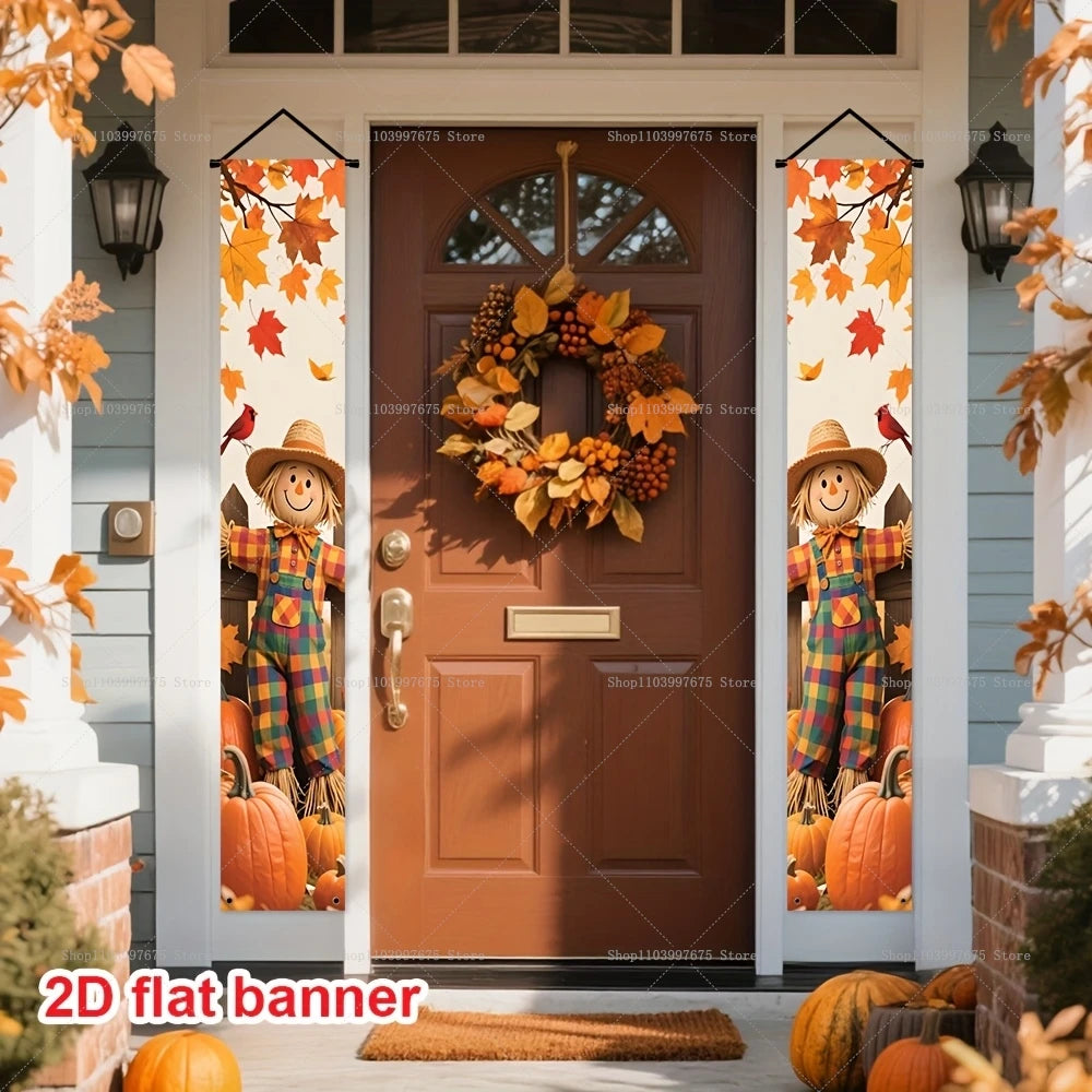 2D Thanksgiving Banners Maple Leaf Pumpkins Decorations Couplets Porch Sign Indoor Outdoor Wall Hanging Banners Party Supplies