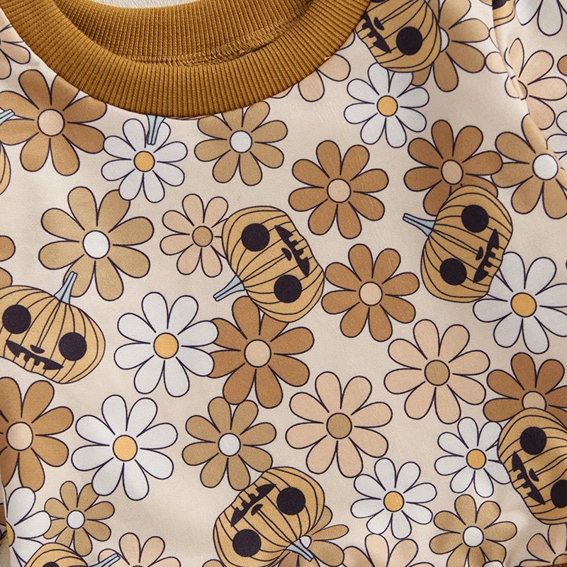 Baby Boys Halloween Costumes Spider Web Print Hoodie and Pants 2Pcs Set Toddler Fall Outfits with Pumpkin Design