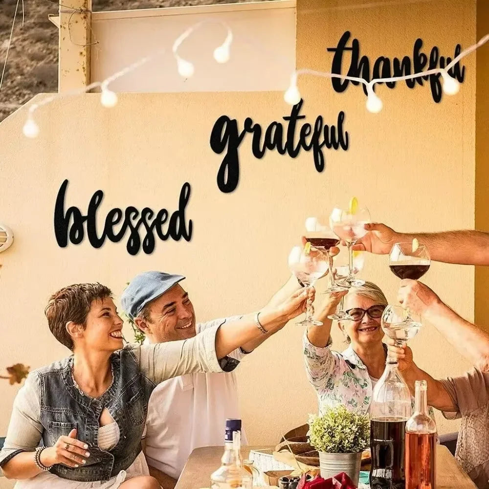 3pc Wall Sign Set for Thanksgiving - “Thankful,” “Grateful,” “Blessed.” Decorative Iron Craft & Hanging.