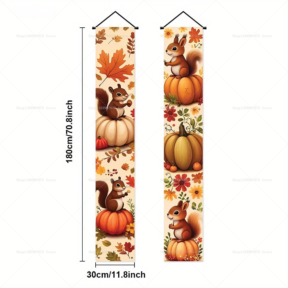 2D Thanksgiving Banners Maple Leaf Pumpkins Decorations Couplets Porch Sign Indoor Outdoor Wall Hanging Banners Party Supplies