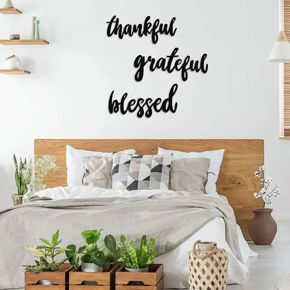 3pc Wall Sign Set for Thanksgiving - “Thankful,” “Grateful,” “Blessed.” Decorative Iron Craft & Hanging.
