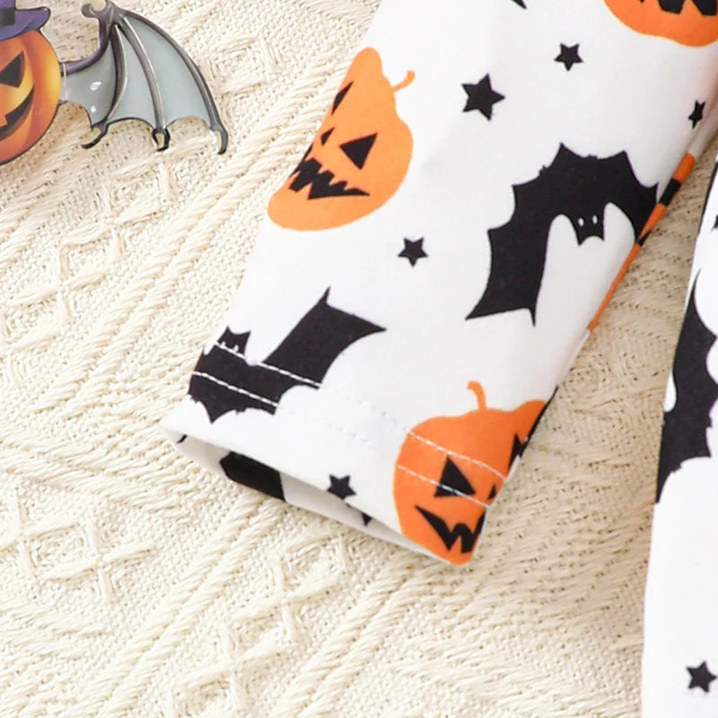 3Pcs Toddler Halloween Costumes Set Long Sleeve Ghost Witch Print Tops Pants Hat Infant Clothes for Party