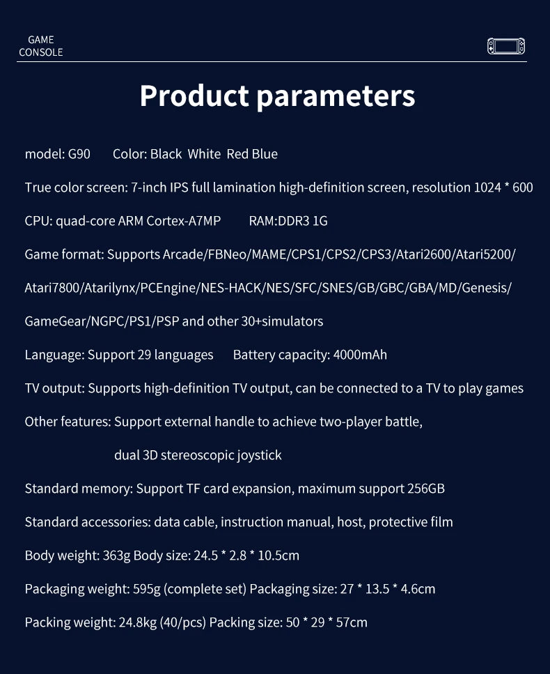 G90 7inch 64GB 4000mAh portable handheld game console arcade high-definition For PSP/PS1 nostalgic retro TV Gaming Controller