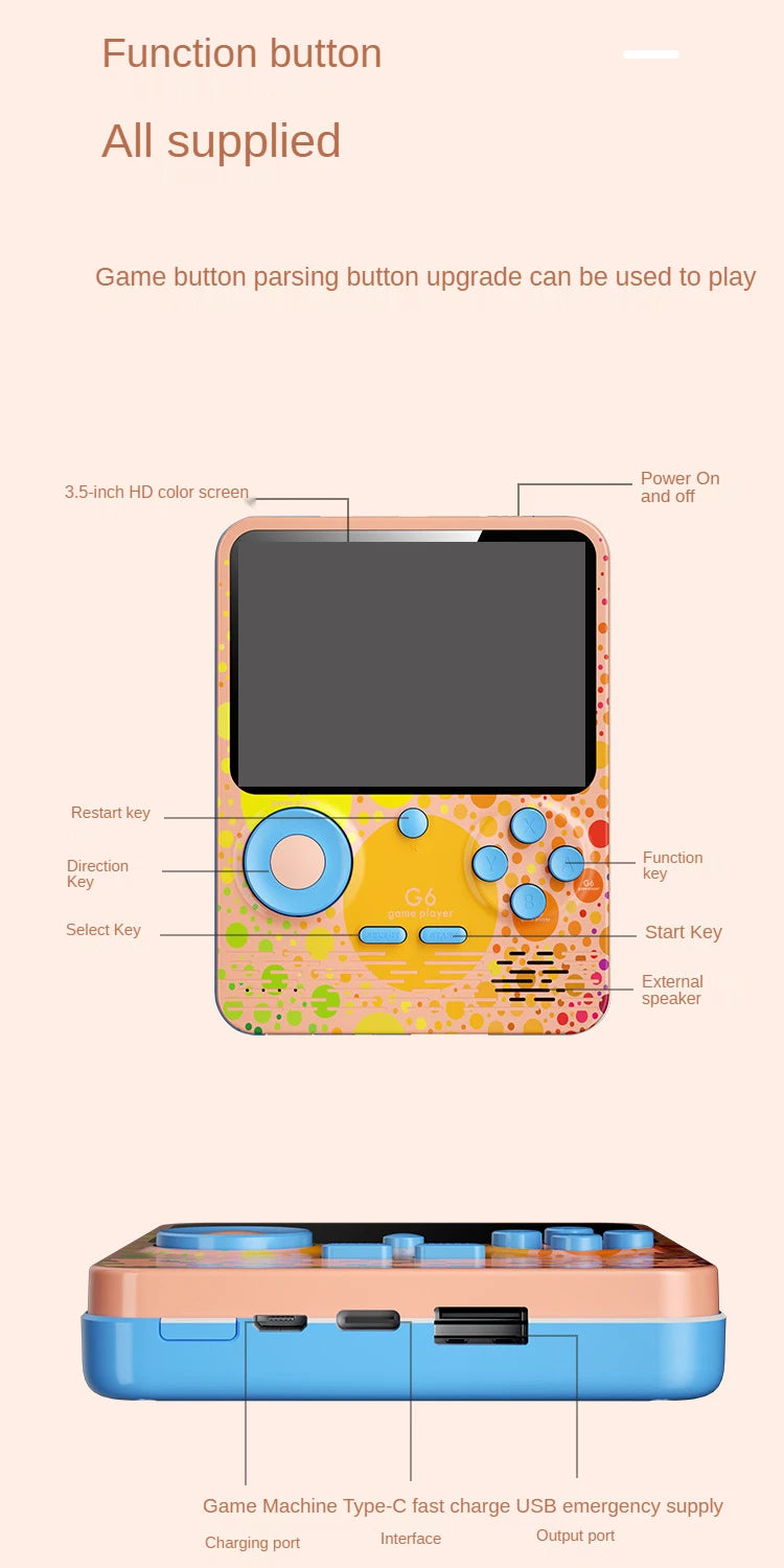 G6 Game Console 3.5 Inch Screen Handheld Game Device Portable Games Player Support Video Gaming Machine for Kids