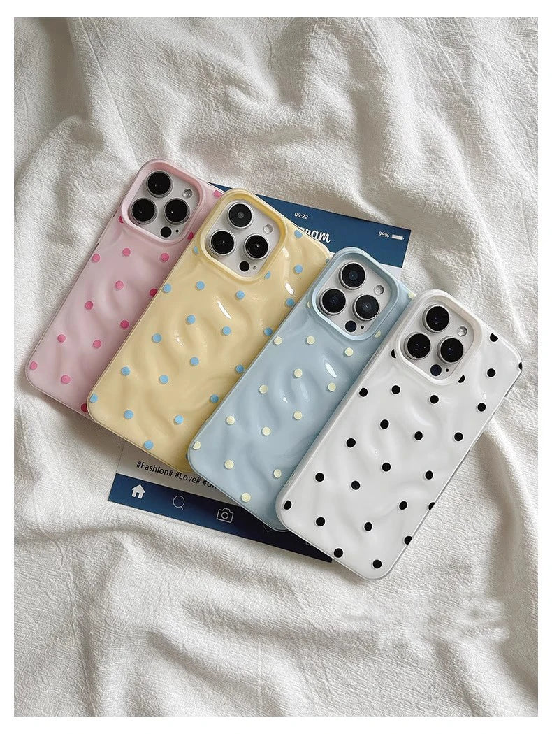 Love Polka Dot Folds Texture Phone Cases For IPhone 15 16 Pro Max Case 13 14 Pro Soft Silicone Shockproof Fashionable Cover Case