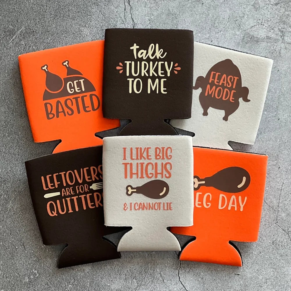Set of 6 Funny Thanksgiving Favor Can Coolers Table Decoration Friendsgiving Accessories Home Items Talk Turkey To Me Feast Mode