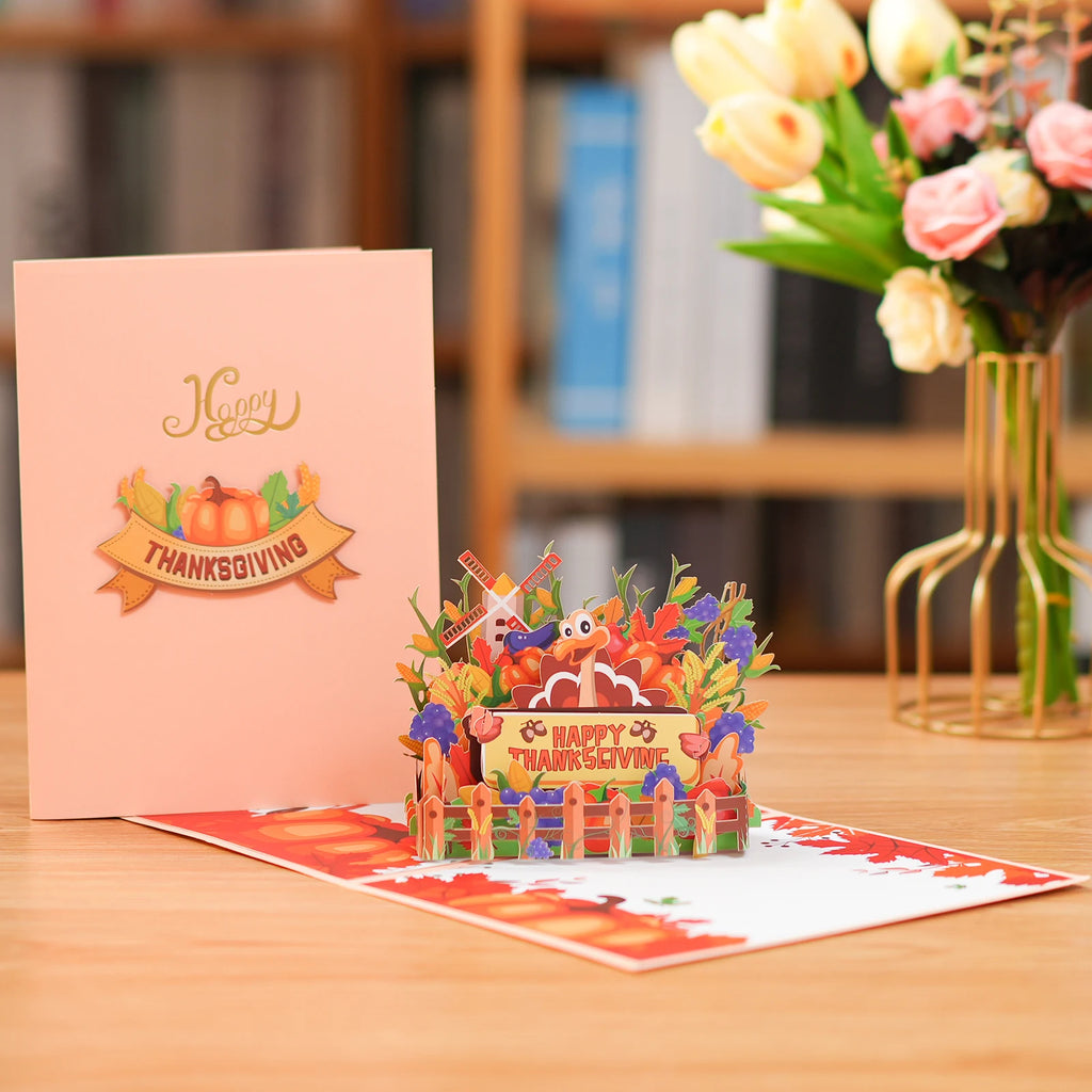 Thanksgiving Day Gift Card 3D Pop Up Give Thanks Thank You Greeting Cards