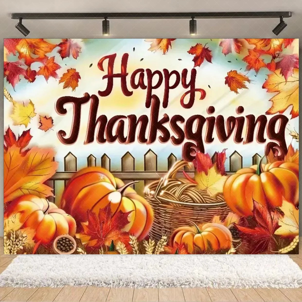 Autumn Harves Happy Thanksgiving Background Pumpkin Turkey Orange Backdrop Banner Party Decorations Supplies Family Party Gifts