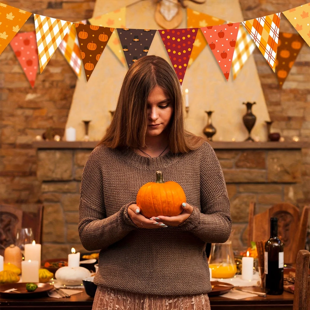 Thanksgiving Decorations Fall Decorations Banner Fall Pumpkin Pennant Autumn Bunting Garlands for Thanksgiving Day Fall Autumn