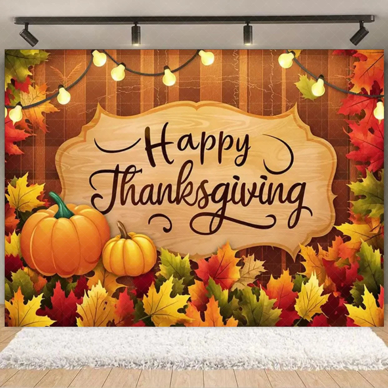 Autumn Harves Happy Thanksgiving Background Pumpkin Turkey Orange Backdrop Banner Party Decorations Supplies Family Party Gifts