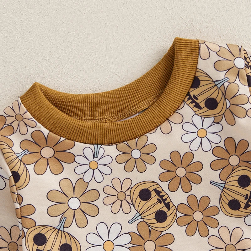 Baby Boys Halloween Costumes Spider Web Print Hoodie and Pants 2Pcs Set Toddler Fall Outfits with Pumpkin Design