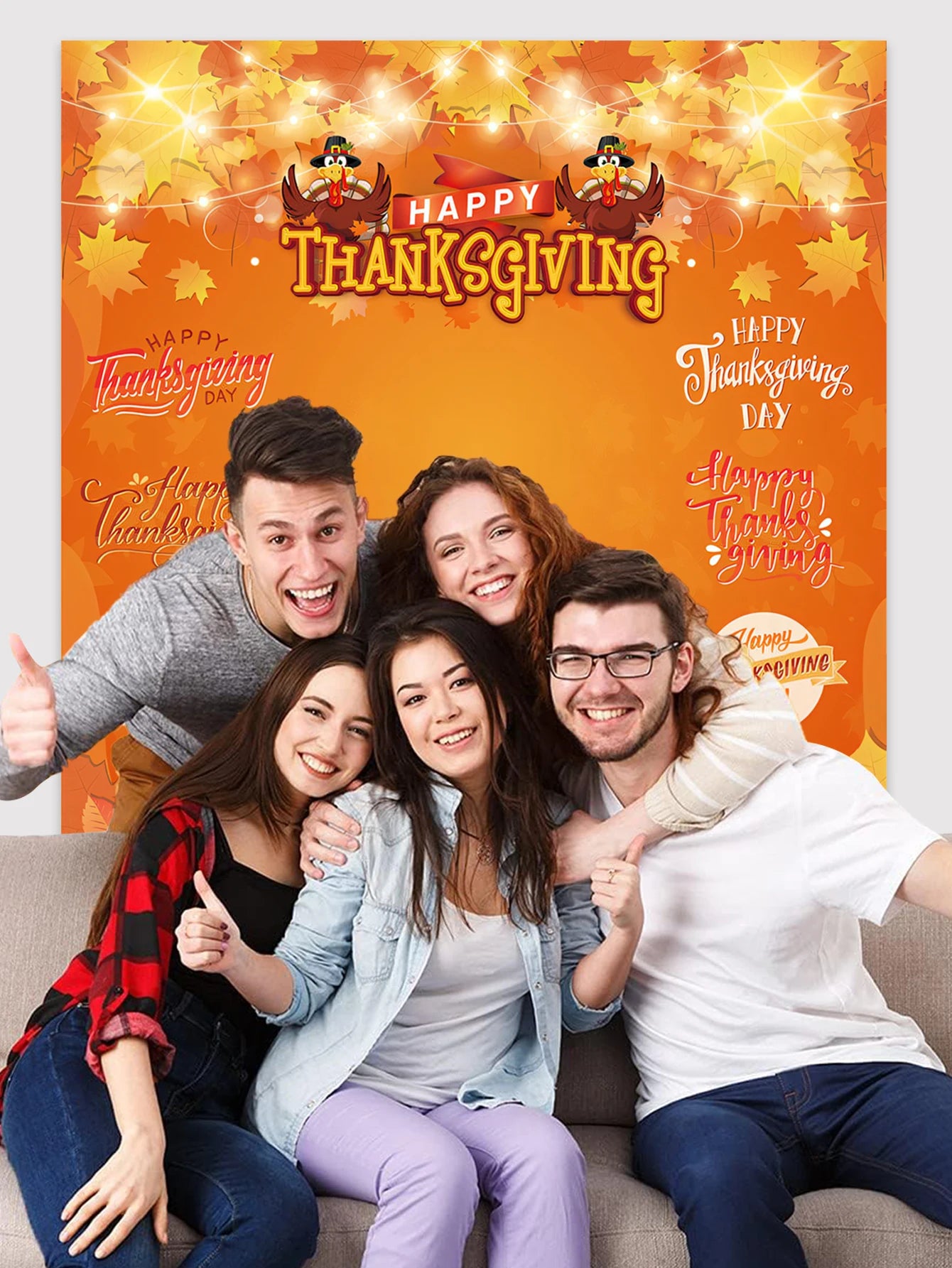 Happy Thanksing Thanksgiving Photo Backdrop Frame Fall Pumpkin Harvest Maple Leaf Party Decorations