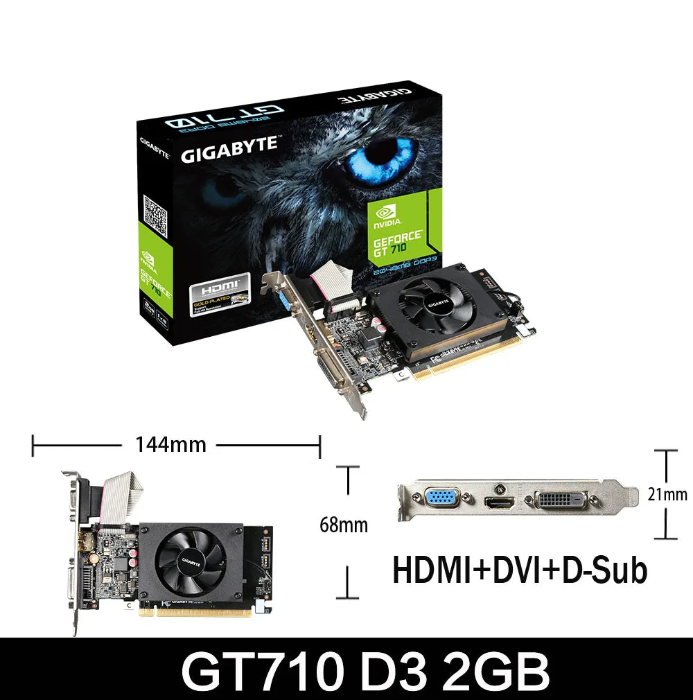 GIGABYTE GeForce GT710 2GB  Gaming Graphics Card GDDR3 64Bit NVIDIA Video Card GV-N710D3-2GL Gaming Video Card