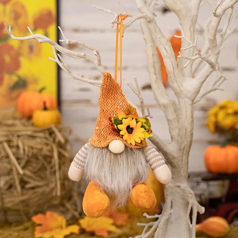 Thanksgiving Decorative Supplies Harvest Season Sunflowers Decorative Maple Leaf Straw Hat Rudolf Goblin Dwarf Doll Pendant