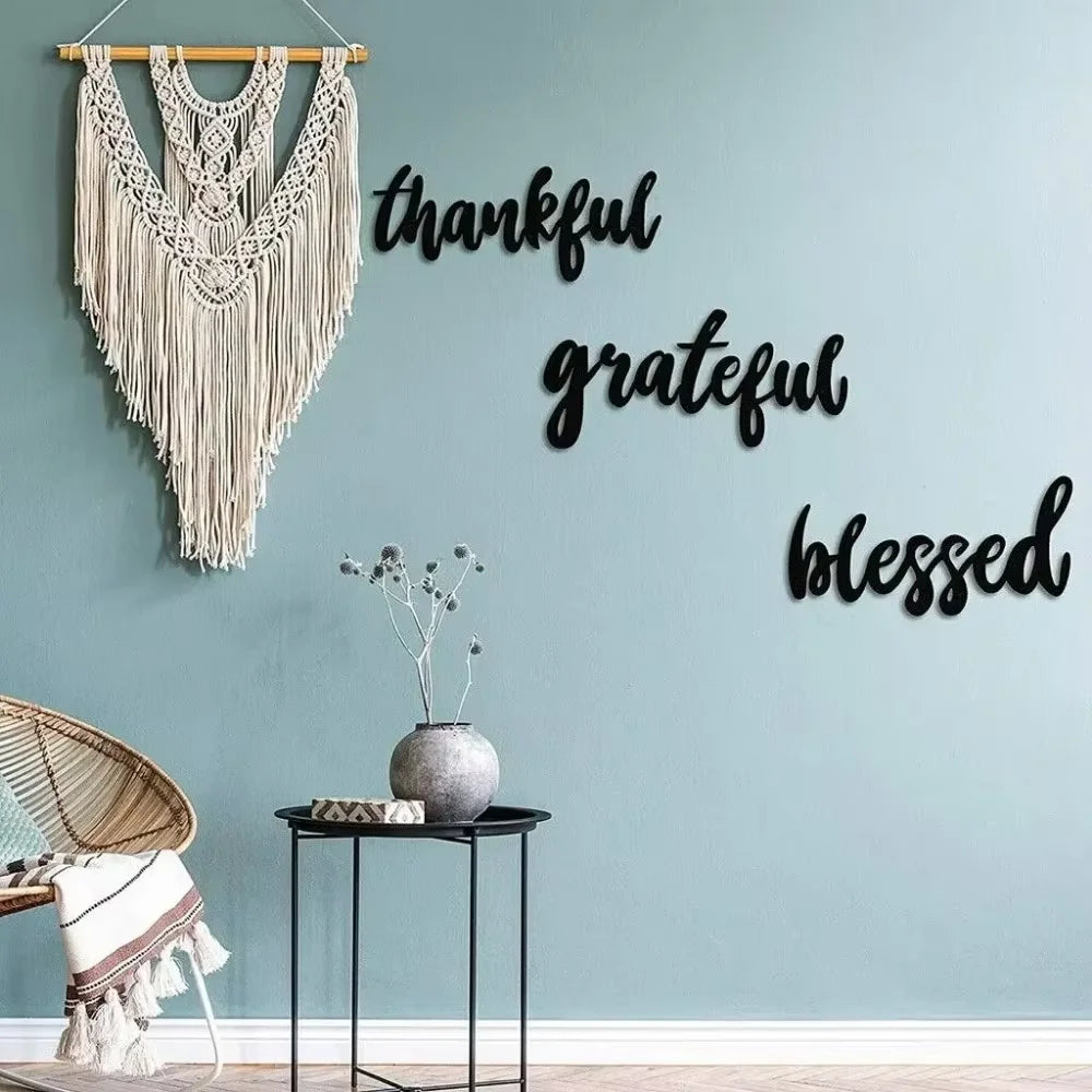 3pc Wall Sign Set for Thanksgiving - “Thankful,” “Grateful,” “Blessed.” Decorative Iron Craft & Hanging.