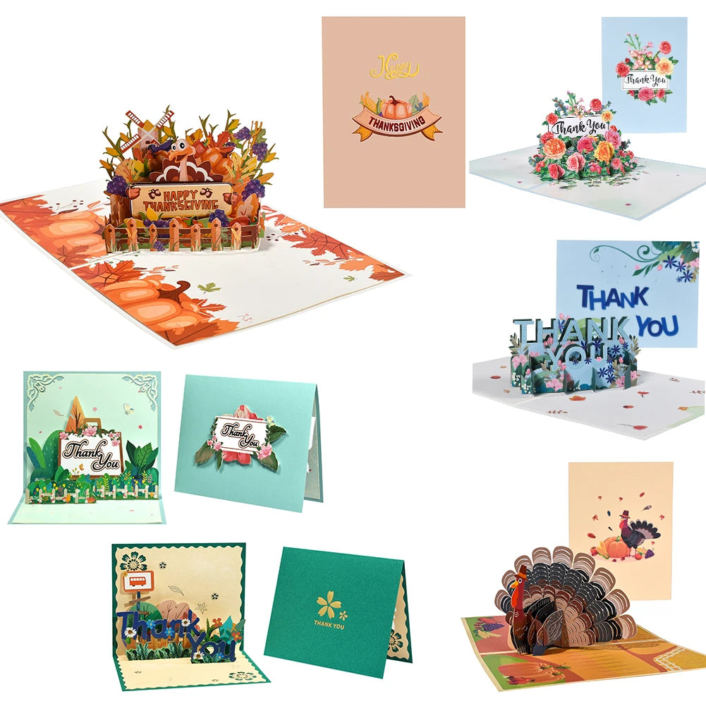 Thanksgiving Day Gift Card 3D Pop Up Give Thanks Thank You Greeting Cards