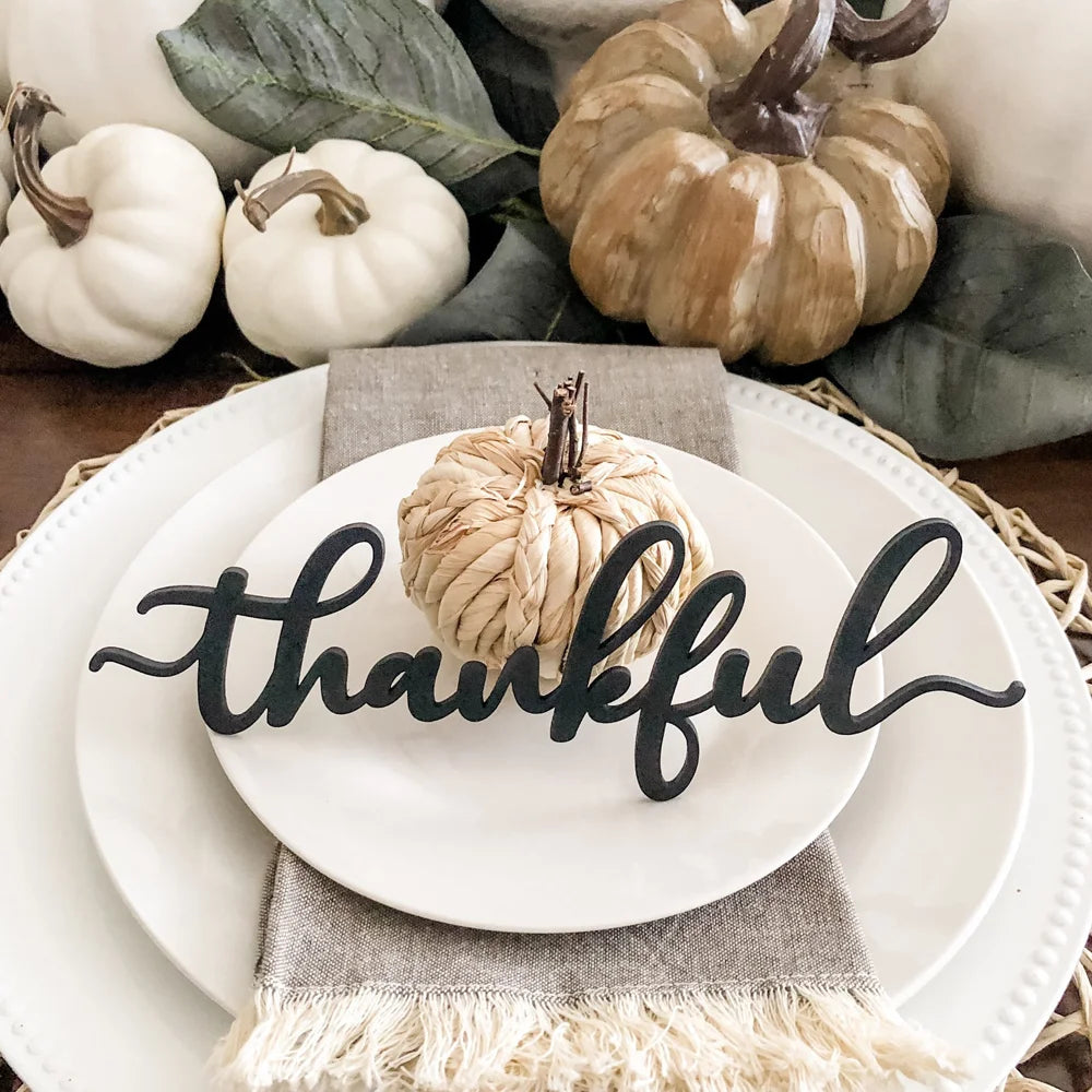 10pcs Thanksgiving Place Cards Fall Table Plates Decor, Holiday Place Setting Thankful Blessed Grateful Gather 5cm tall
