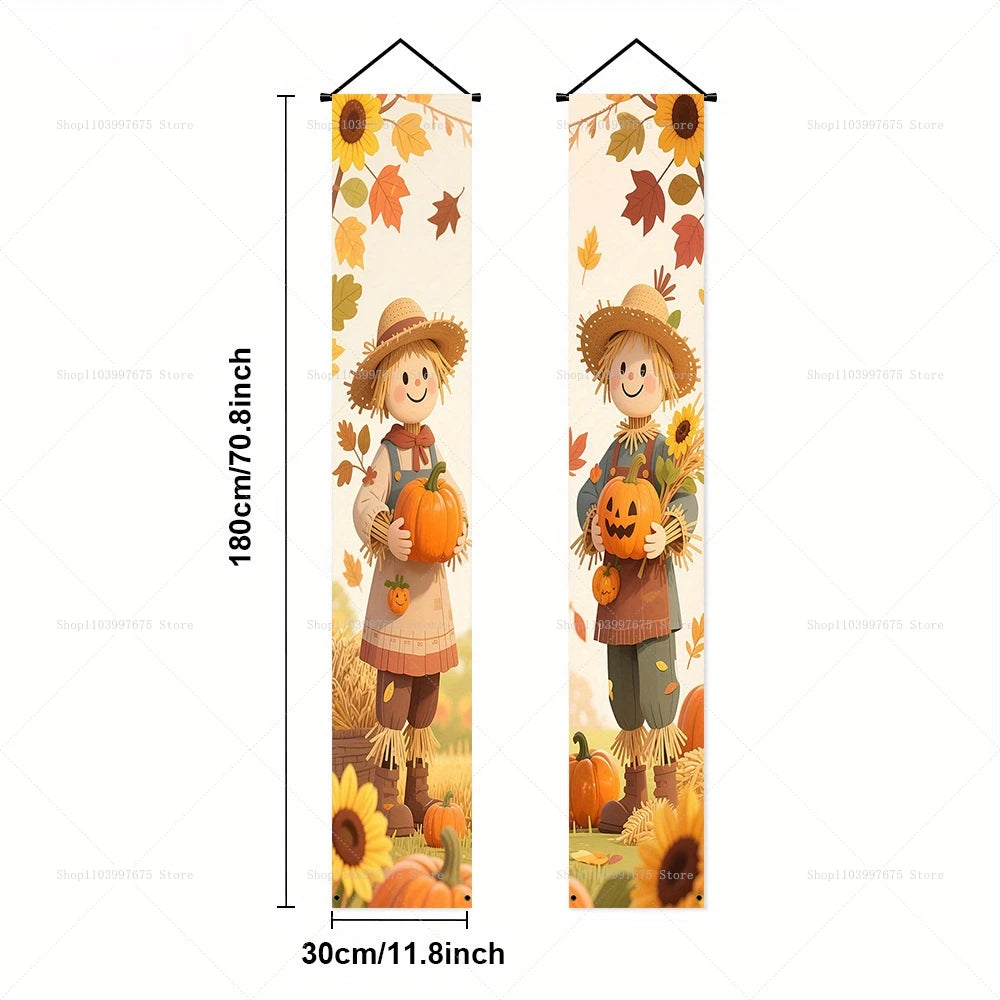 2D Thanksgiving Banners Maple Leaf Pumpkins Decorations Couplets Porch Sign Indoor Outdoor Wall Hanging Banners Party Supplies