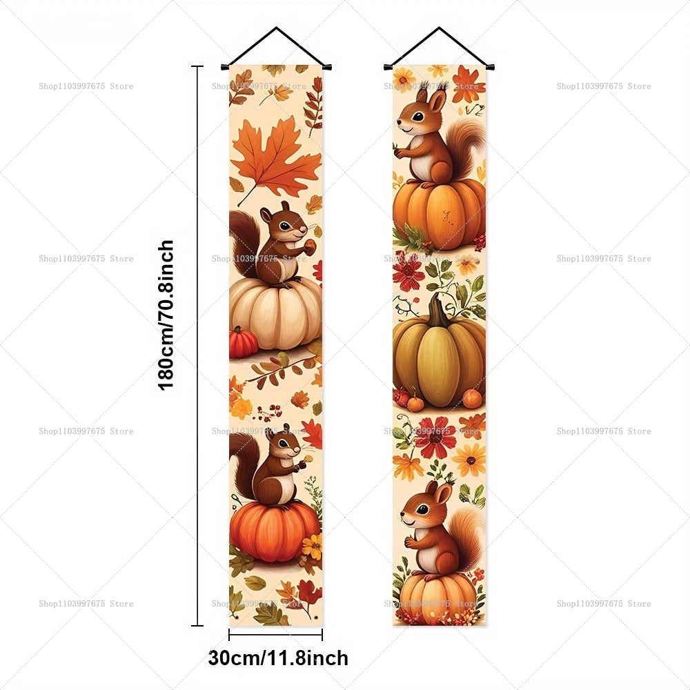 Thanksgiving Autumn Pumpkins Maple Leaf Banners Decorations Couplets Porch Welcome Sign Indoor Outdoor Wall Hanging Banners