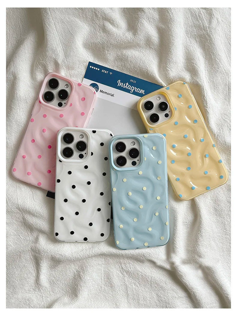 Love Polka Dot Folds Texture Phone Cases For IPhone 15 16 Pro Max Case 13 14 Pro Soft Silicone Shockproof Fashionable Cover Case