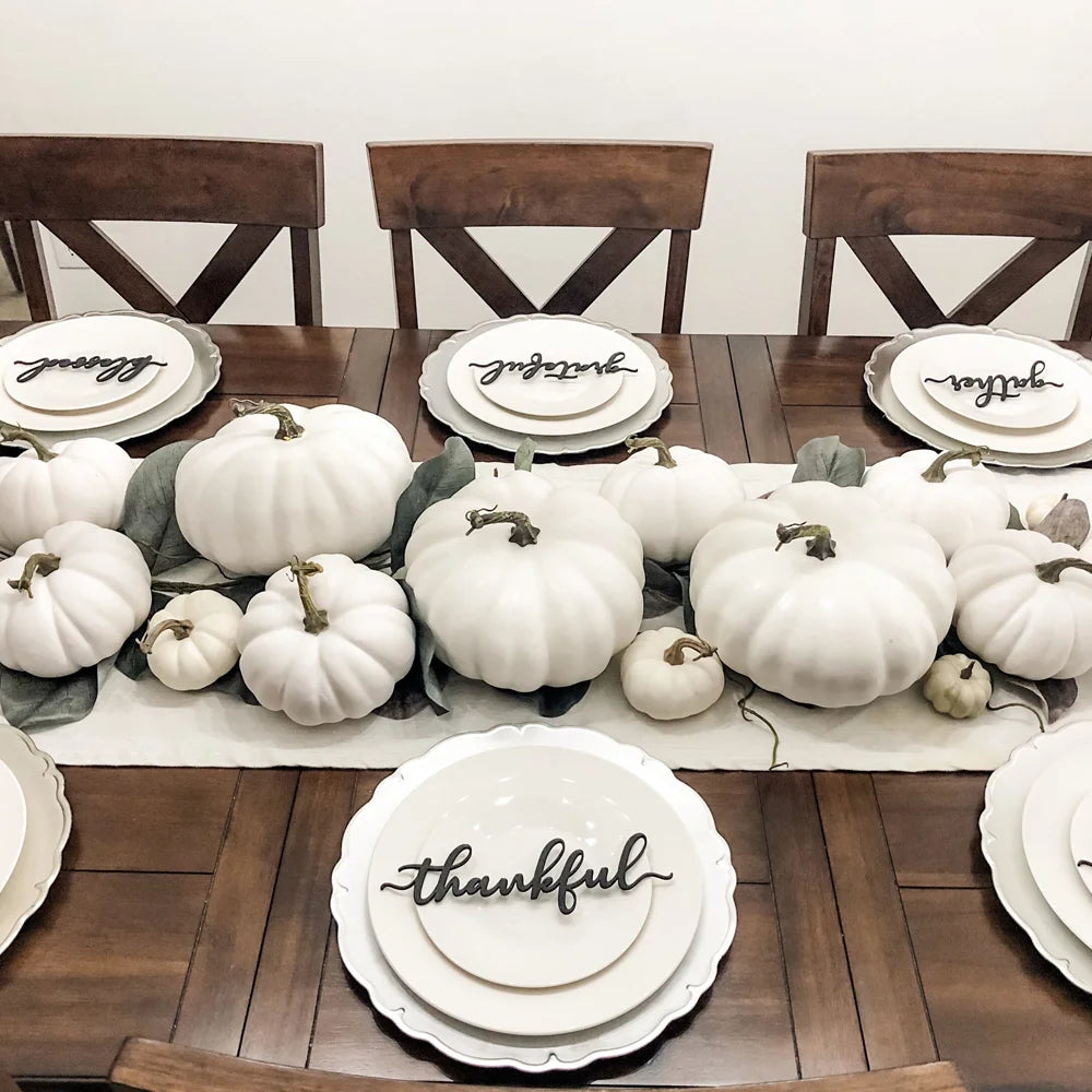 10pcs Thanksgiving Place Cards Fall Table Plates Decor, Holiday Place Setting Thankful Blessed Grateful Gather 5cm tall