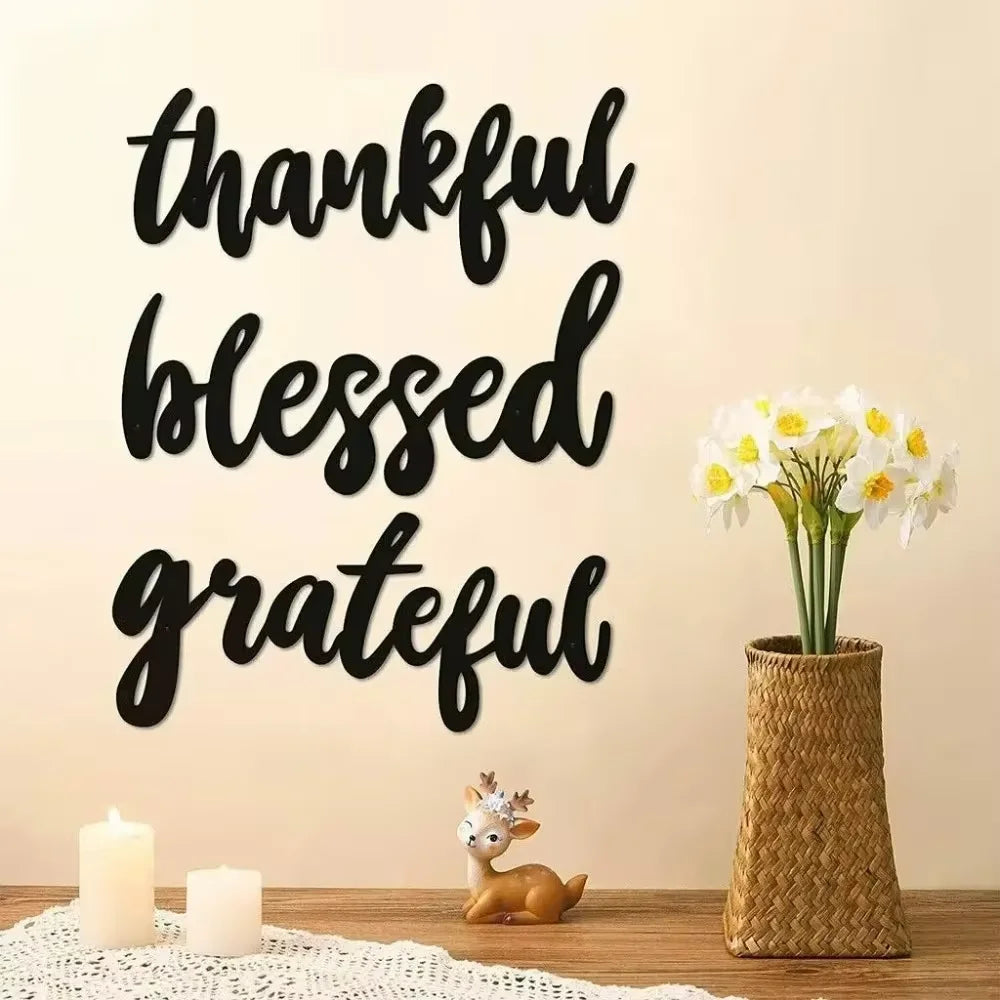 3pc Wall Sign Set for Thanksgiving - “Thankful,” “Grateful,” “Blessed.” Decorative Iron Craft & Hanging.