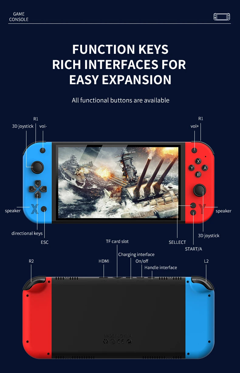 G90 7inch 64GB 4000mAh portable handheld game console arcade high-definition For PSP/PS1 nostalgic retro TV Gaming Controller