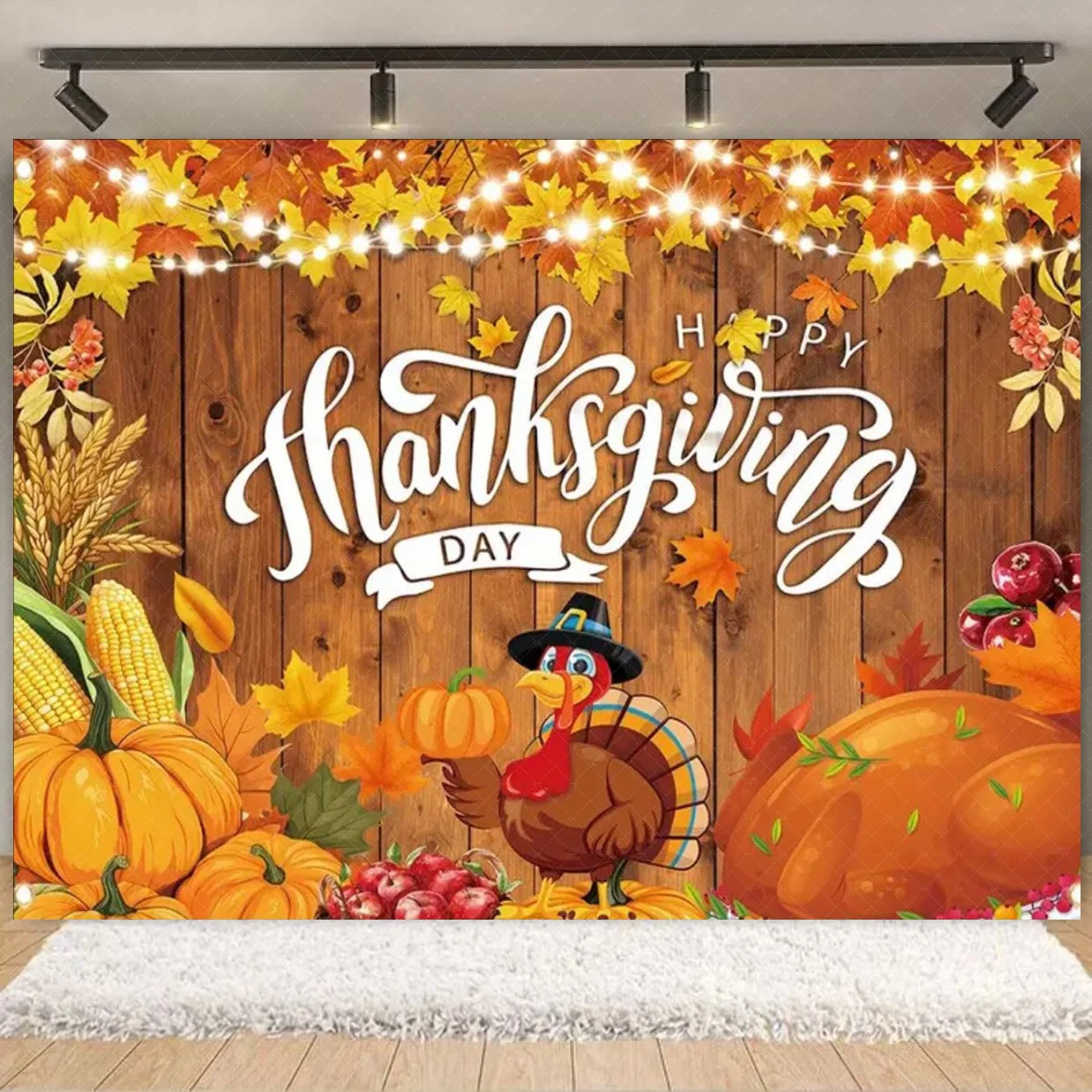 Autumn Harves Happy Thanksgiving Background Pumpkin Turkey Orange Backdrop Banner Party Decorations Supplies Family Party Gifts