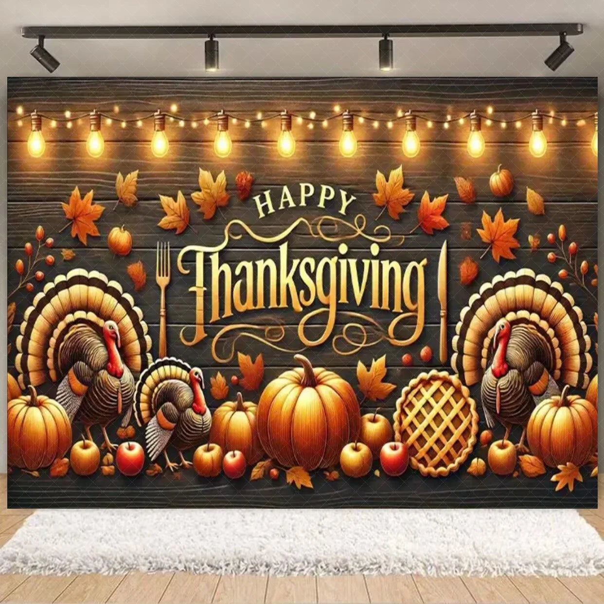 Autumn Harves Happy Thanksgiving Background Pumpkin Turkey Orange Backdrop Banner Party Decorations Supplies Family Party Gifts