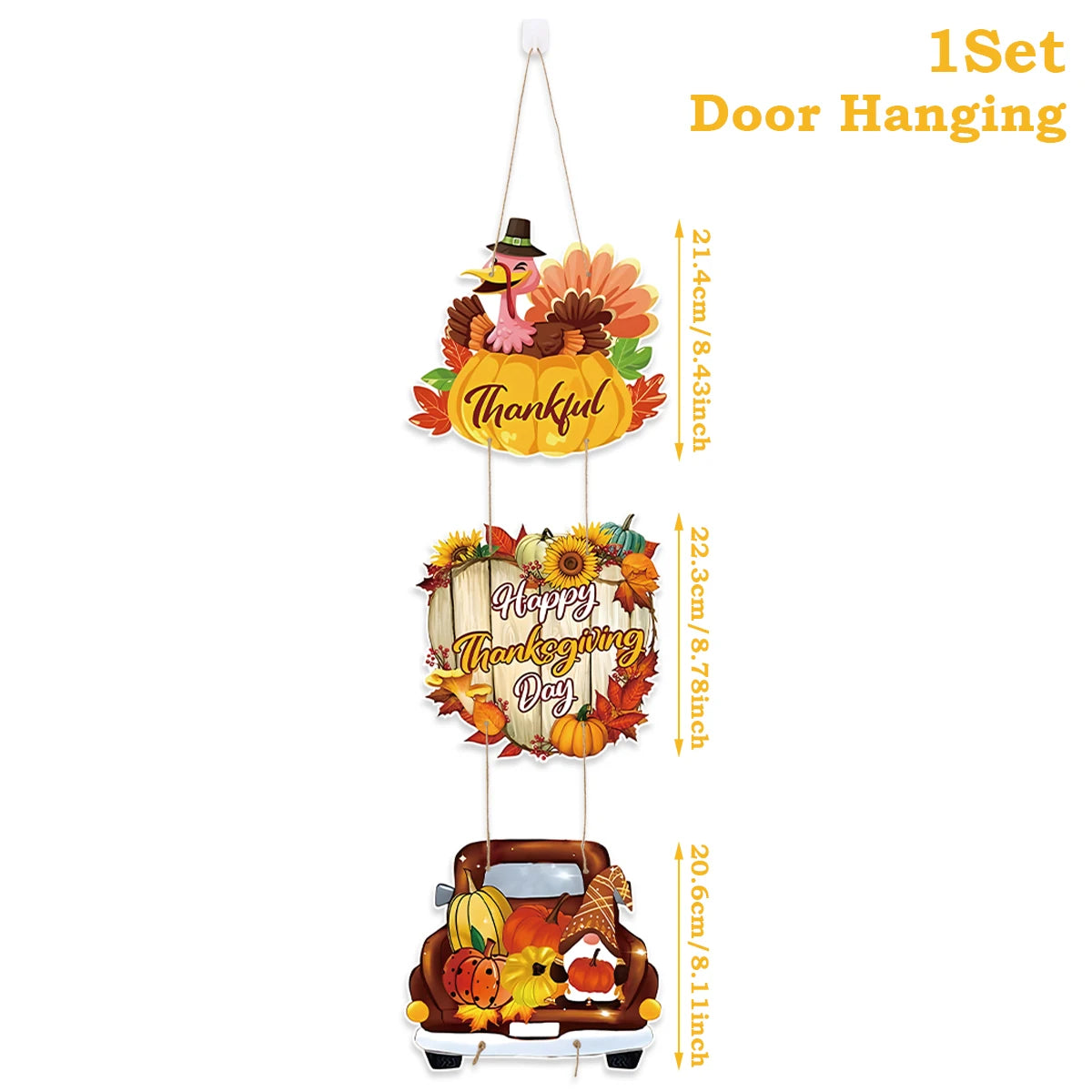 Happy Thanksgiving Day Door Banner Autumn Vine Wreath Dwarf Doll Ornament Gnomes Decorations for Home Tiered Tray Tabletop Decor
