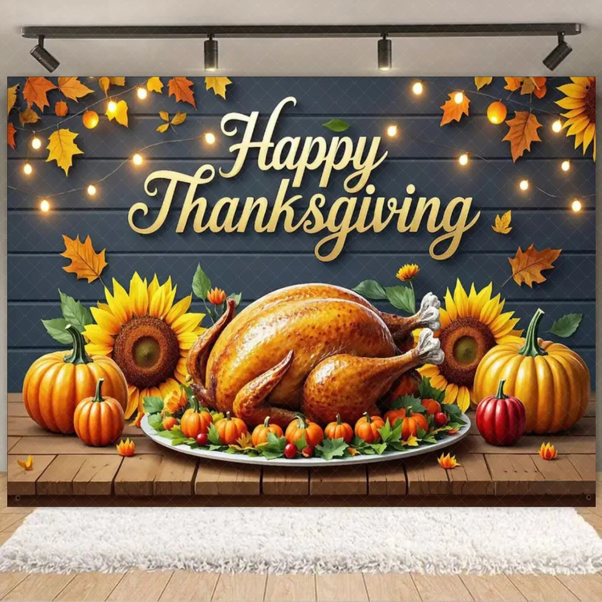 Autumn Harves Happy Thanksgiving Background Pumpkin Turkey Orange Backdrop Banner Party Decorations Supplies Family Party Gifts