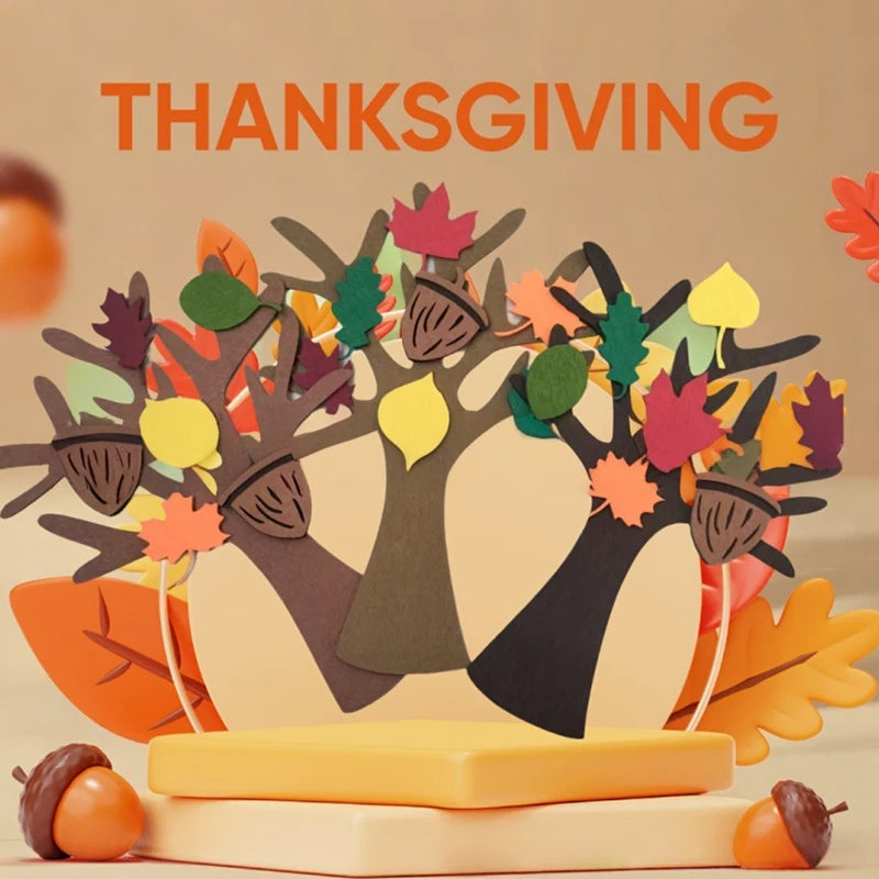 Thanksgiving Felt Tree Craft Kit Fall Tree Montessori Busy Board Family Decorations Activity Education Toy Wall Hanging Gifts﻿